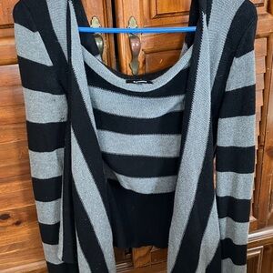 Express Black and Gray Striped Cardigan